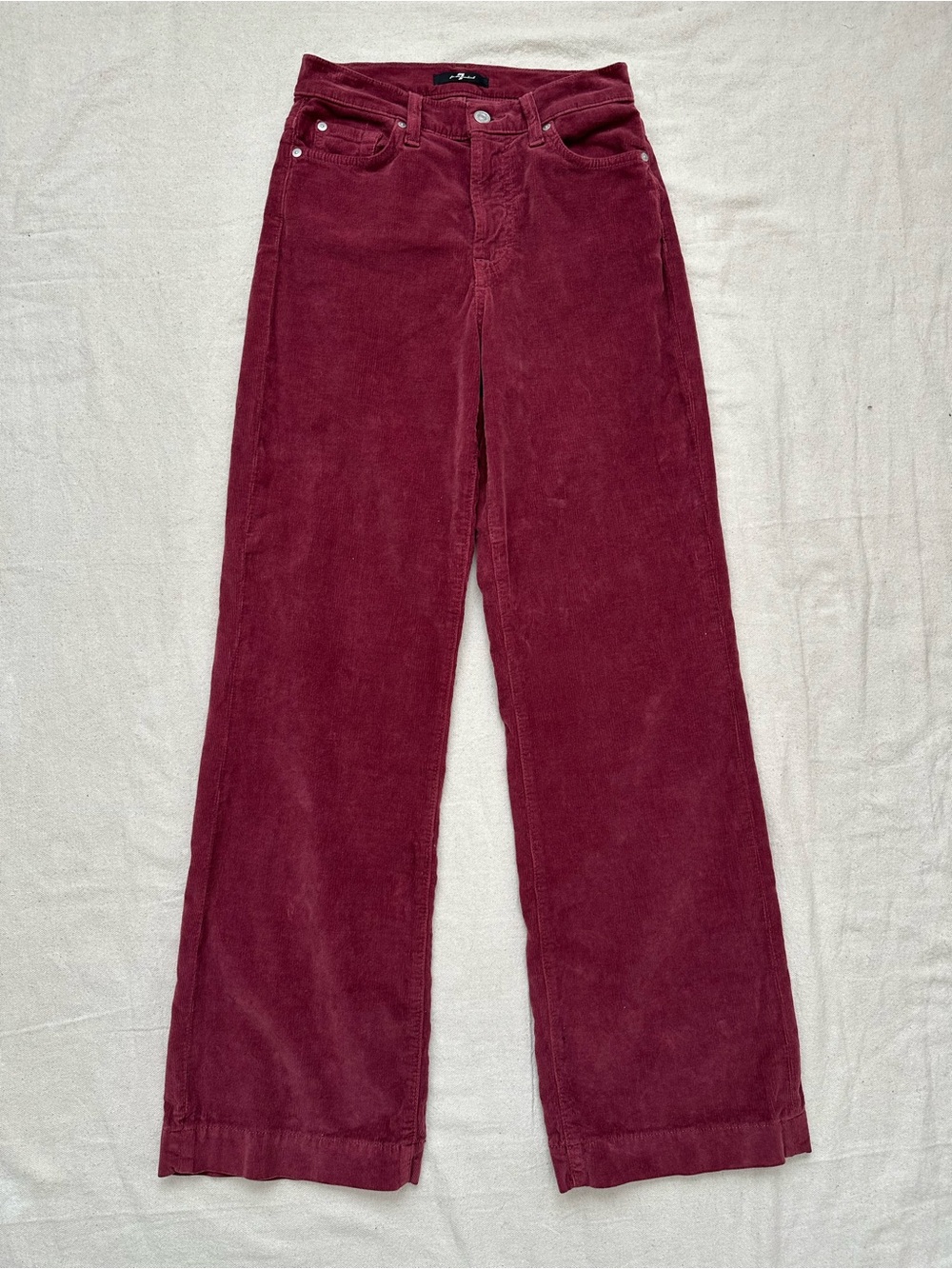 7 For All Mankind Burgundy Corduroy Wide Leg Pants Size 27 Fall Preppy Boho Y2K